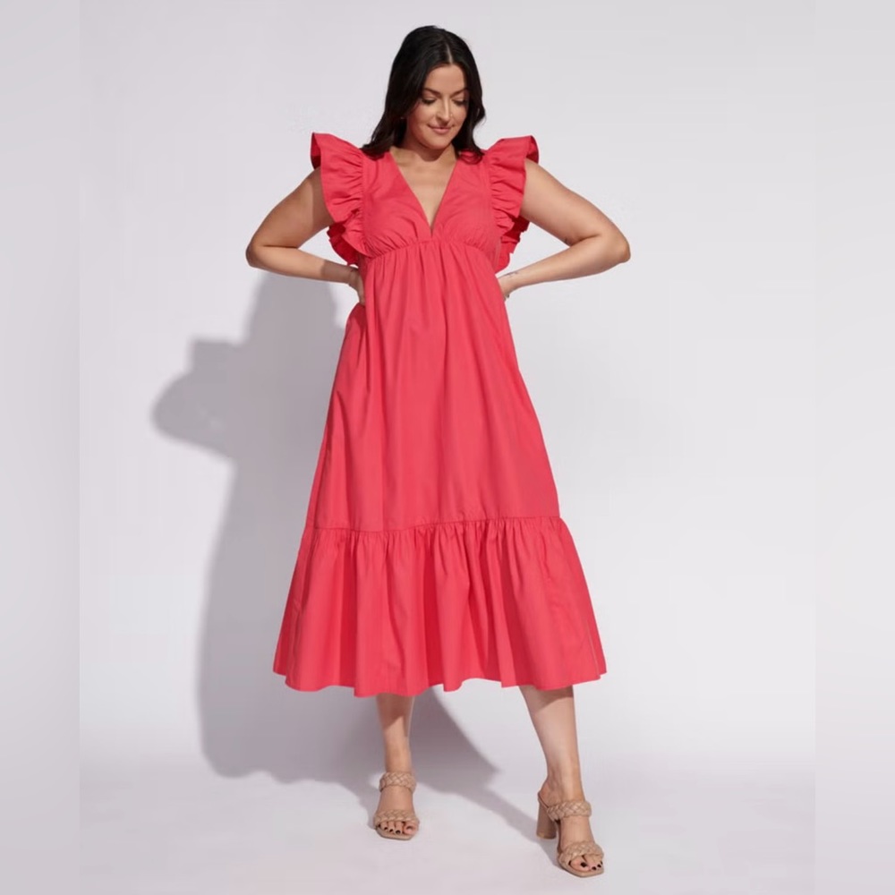 Abercrombie x Tia Booth Flutter Sleeve Tiered Midi Dress - Pink - size ST